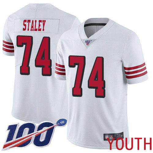 San Francisco 49ers Limited White Youth Joe Staley NFL Jersey #74 100th Season Rush Vapor Untouchable->youth nfl jersey->Youth Jersey